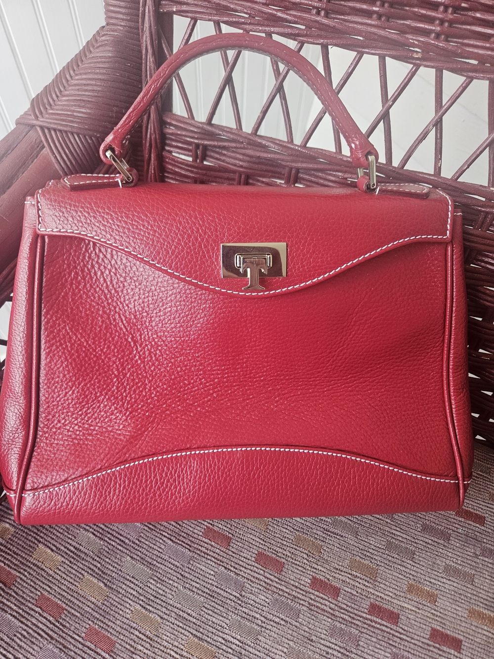 Taryn Rose Red Burgandy Pebbled Leather Top-Handle Satchel